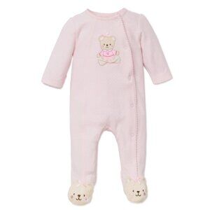 Baby Girls' 100% Cotton Little Me Pink Teddy Bear Sleeper Footie Like New 9 Mo.